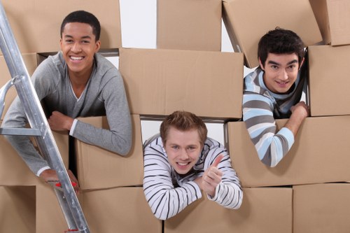 Finchley flat removals planning with boxes and furniture in a residential flat