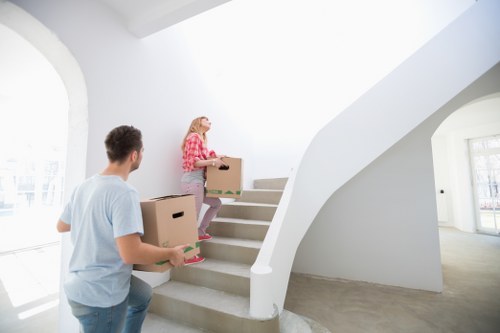 Packed moving boxes and furniture for Finchley removals