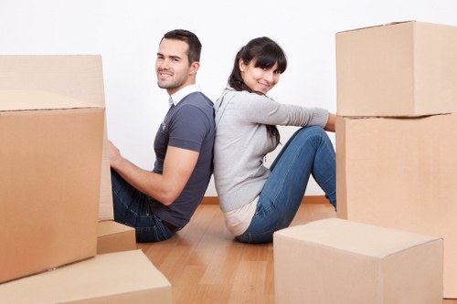 Organized packing boxes ready for a Finchley move